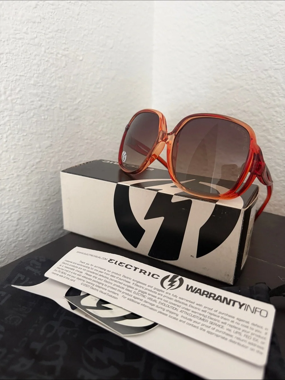 Electric translucent orange square sunglasses with gradient lenses new with box